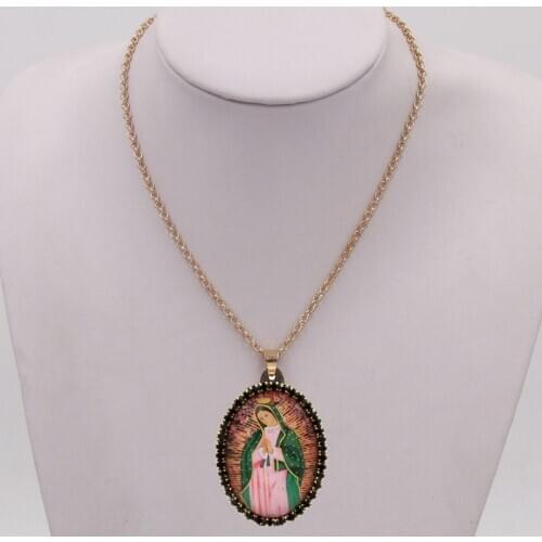 Fashion Choker Necklace For Women Virgin Mary Pendant Necklace Crystal Stone Sweater Necklace Female Fashion Jewelry Gift