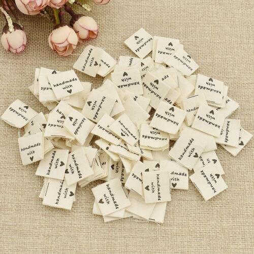100pcs Square Shape Handmade With Love Clothing Labels For DIY Craft Sewing On Clothes Bag Shoes Decor Cloth Tags