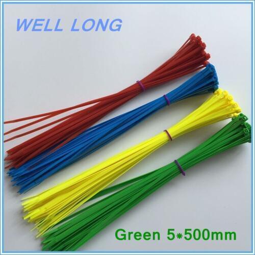 100pcs/lot 5*500mm Green Self-Locking Nylon Wire Cable Zip Ties, Cable Ties