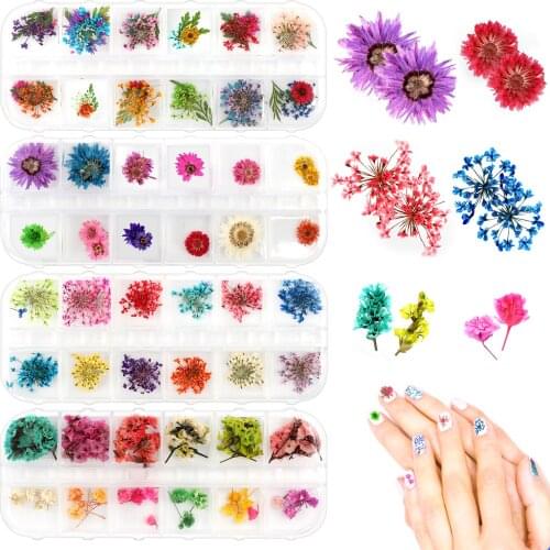 120pcs Mix Dried Flowers Nail Decorations Jewelry Natural Floral Leaf Stickers 3d Nail Art Designs Polish Manicure Accessories