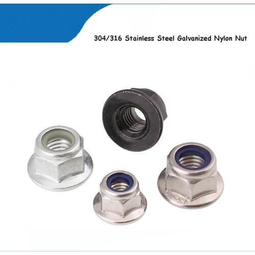 304/316 Stainless Steel Nylon Nut Hexagonal Gasket Flange Non-slip Lock Nut Black / White Galvanized Nickel Plated Nut M3 M4 M5