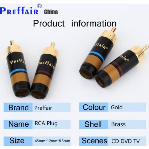 4Pcs Preffair High Quality HiFi RCA Plug Gold Plated RCA Male Plug Connectors Audio Adapter DIY For Hifi systems