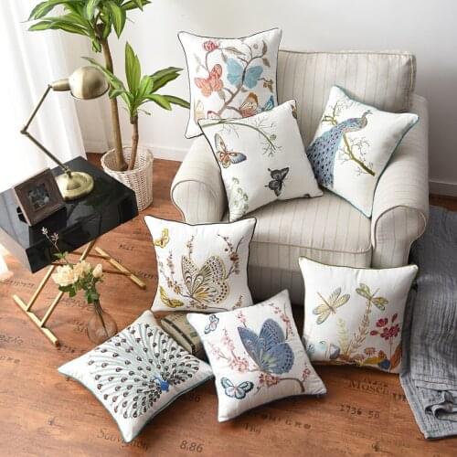 45X45cm luxury Classical Embroidery Throw Pillow Cover Cushion cover Decorative Floral Birds Butterfly Living room Sofa Cushion
