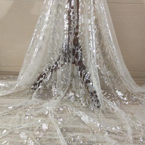 47" wide Sequined Embroidered Lace fabric Mesh For bridal gown Materials wedding dress lace fabrics Net Evening dress lace trim