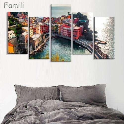 5 Pieces Landscape Beautiful Italy Liguria Province of La Spezia Cinque Terre Italy Liguria Home Decoration Canvas Poster Print