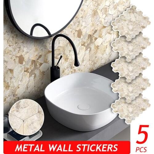 5PCS Metal Home Decor Metal Wall Stickers Panel for Kitchen Bedroom Living Room TV Background Waterproof Self-adhesive