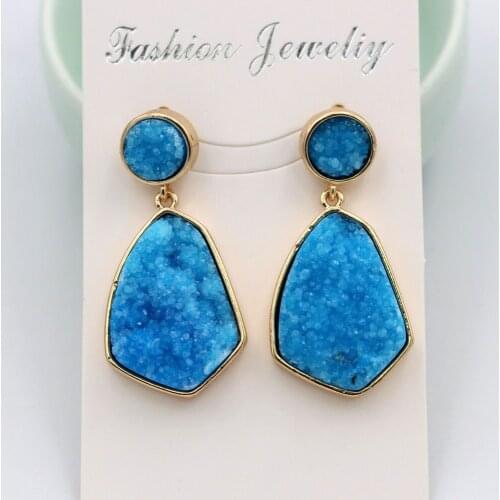 6pairs Stud Earrings Natural Blue Green Druzy Agate Stone Geometric Dangle Drop Earrings Jewelry For Women Bridal