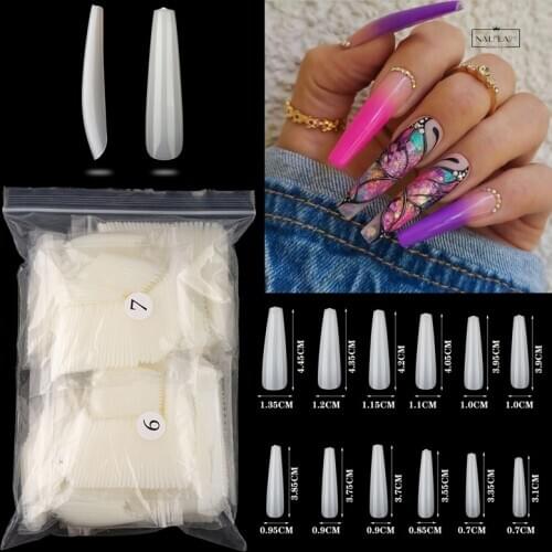 600Pcs XXL Long Ballerina Coffin False Nail Tips Clear Natural Color Acrylic French Artificial Nails Extension Extender Tips Kit