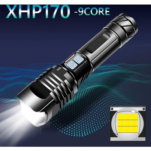 XHP170 9Core Powerful LED Flashlight 5000mAH XHP90 XHP50 Usb Rechargeable Tactical Flashlight Zoom Torch use 26650/18650 Battery