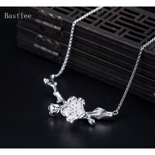 Bastiee 925 Sterling Silver Necklace Pendant Pear Blossom Flower Jewelry Gifts For Women Vintage Link Chain