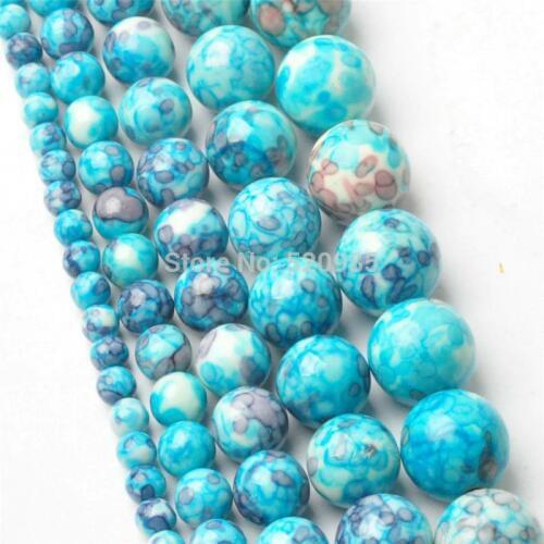 Free Shipping Natural Blue Dots Rainbow Stones Round Spacer Loose Beads For Necklace Bracelet Charms Jewelry RBSB03