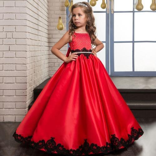 Children Kids Girls Satin Ruffled Bowknot Flower Girl Dress Princess Pageant Birthday Party Summer Prom Formal Dress
