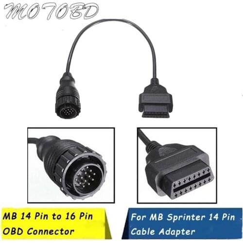 For Benz 14 Pin To 16 Pin OBD2 Diagnostic Cable Adapter Connector For Mercedes Sprinter 14Pin