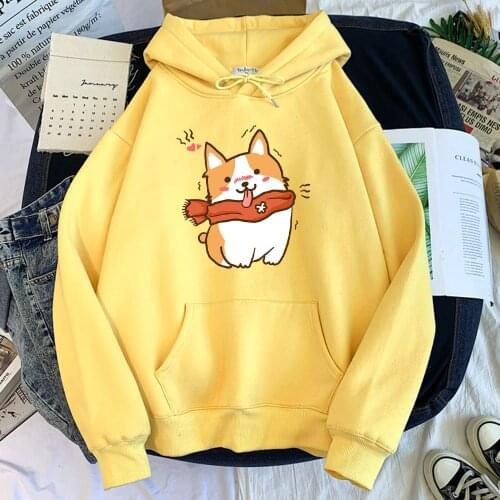 Hoody kawaii Dog Caetoon Printing Warm Harajuku Womens Hoodie Aesthetic Fleece Female Hoodies Cute Fashion Sweatshirts For Women