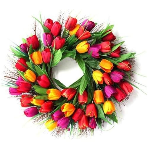 DIY Artificial Tulip Floral Wreaths Home Garden Wall Hanging Garland Front Door Window Supply for Party Wedding Decoration