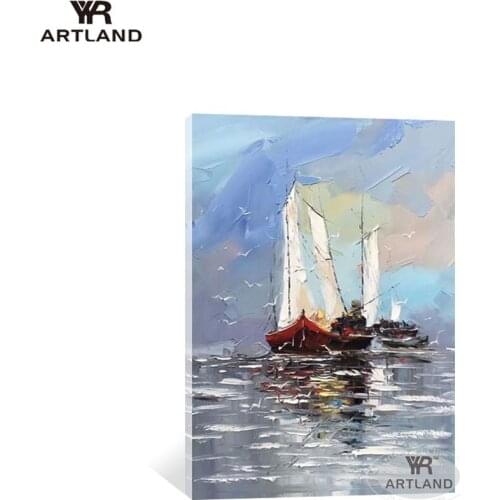 Nordic abstract sailboat on the sea landscape picture for home decor Handmade oil painting on canvas wall art poster for room