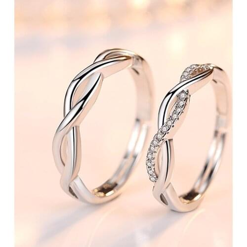 Romantic Couple Rings Micro Crystal Paved Spirally Entangle Geometric Open Rings Wedding Accessories Valentines Day Presents