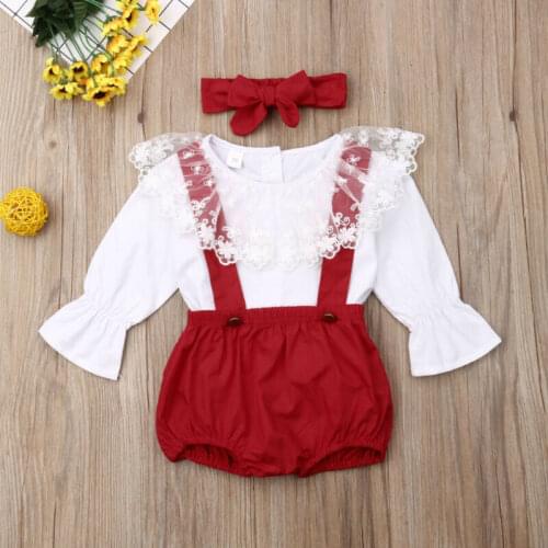 Newborn Infant Kids Baby Girls Clothes Sets White Lace Long Sleeve T-shirt Tops Bib Pants Headband 3pcs Outfits 0-24M Clothes