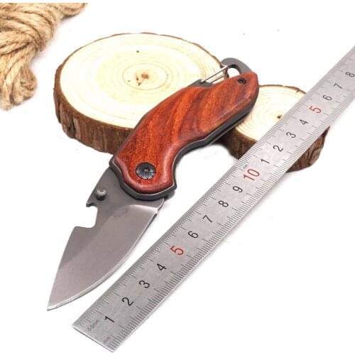 Survival multi-function Folding Knife Outdoor Mini Tactical Knife 440 Steel wooden handle EDC tool Camping Hunting Pocket Knives