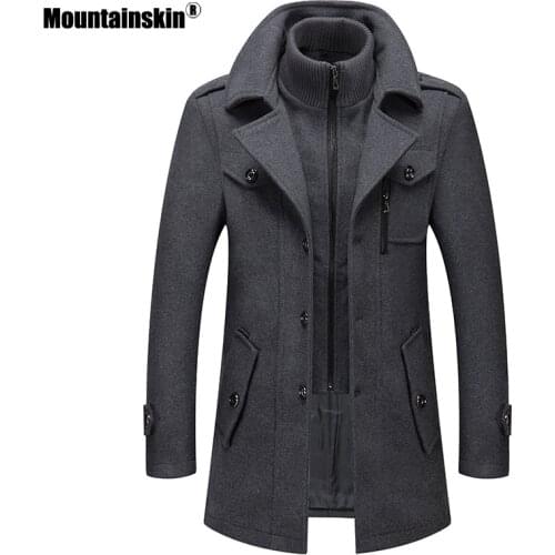 Mountainskin Mens Winter Woolen Coat Thick Windproof Scarf Cotton Wool Long Jacket Winter Autumn Casual Warm Outwear Male MT195