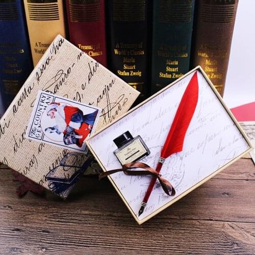 European Style Retro Set Feather Pen Swan Hair Dip Pen Christmas Gift Creative Gift Colorful Feather Calligraphy Pen Ink Pen