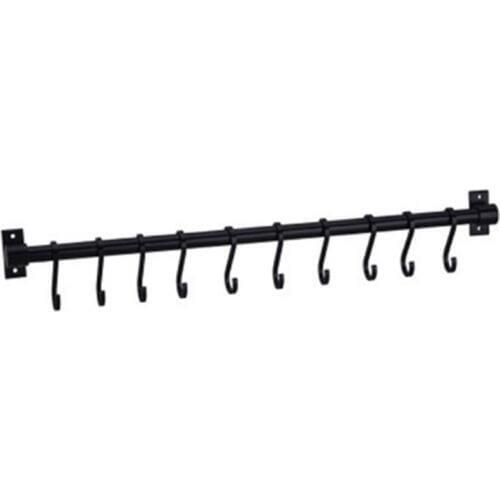Black 10 Hooks Wall Hanging Rail Rack Kitchen Utensil Wall Mounted Hanging Shelf Rack Durable Rustless Storage Shelf