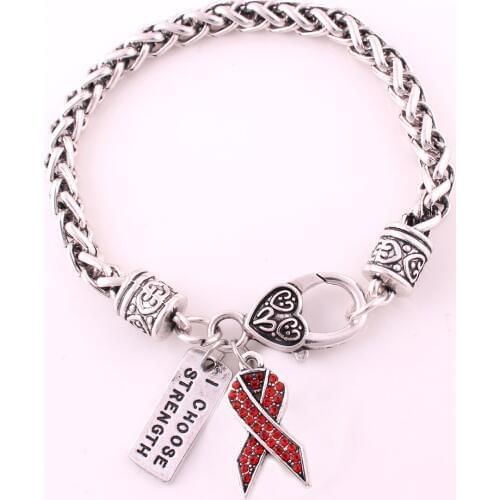 New Arrival Multi-color antique sliver plated studded with crystal BREAST CANCER RIBBON and I CHOOSE STRENGTH charm bracelet