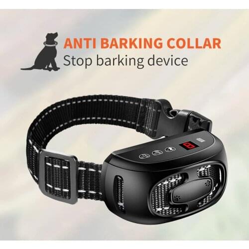 Rechargeable Anti Barking Collar Device Waterproof Dog Stop Bark Collar Adjustable Sound Vibration Dog Training Collar
