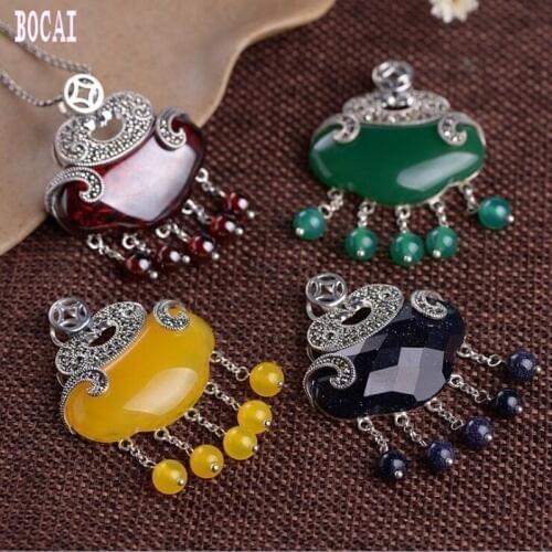 2019 New S925 silver pendant retro craftsmanship auspicious tassel pendant fashionable womens Pendant