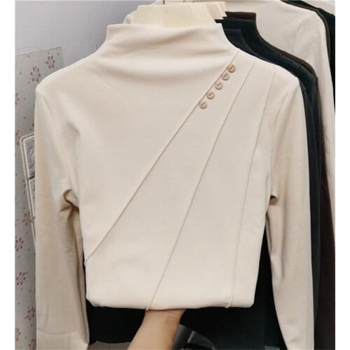 Double-sided Thick Velvet 2021 Autumn Winter New Half-high Collar Slim Bottoming Shirt Women Blouse Office Lady Tops