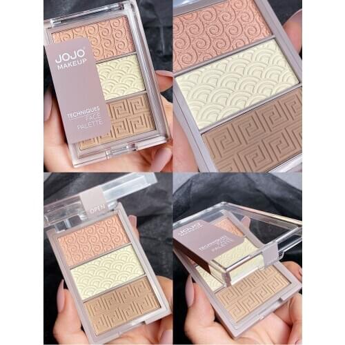 3 Color Face Highlighter Powder Palette Makeup Easy to Wear Brighten Glow Shimmer Highlight Contour Bronzer Make Up Illuminator