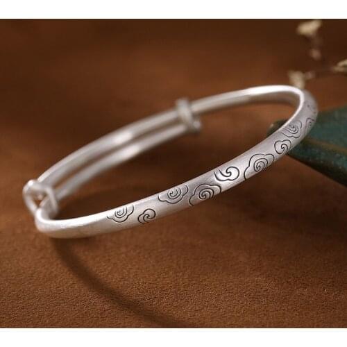 S999 silver Xiangyun solid womens bracelet push pull retro matte Bracelet simple foot silver headdress
