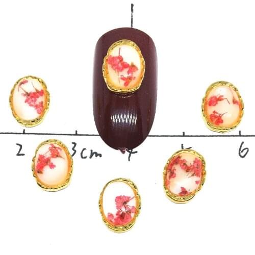 Dry Flowers Nails Art Decorations 3 Pcs/Lot Pink Style Gem Charms Mirror nail art jewelry mixed Spring Rhinestone diy