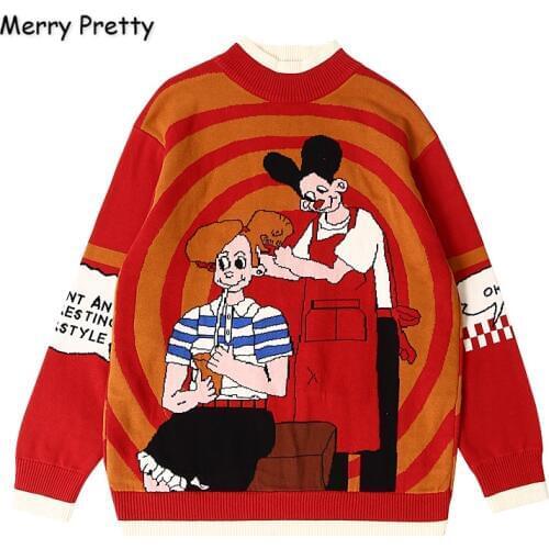 MERRY PRETTY Womens Cartoon Embroidery Knitted Sweaters And Pullovers Winter Thick Girls Knit Jumpe Harajuku Sweater Jacquard
