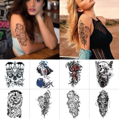 Mechanical temporary waterproof tattoo stickers Skull demon clown ink color tattoo Jesus half arm body sticker tattoos for women