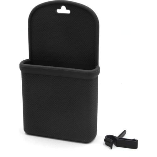 Uxcell Black Silicone Rhombus Texture Car Air Vent Phone Holder Debris Bag Pocket w Hook