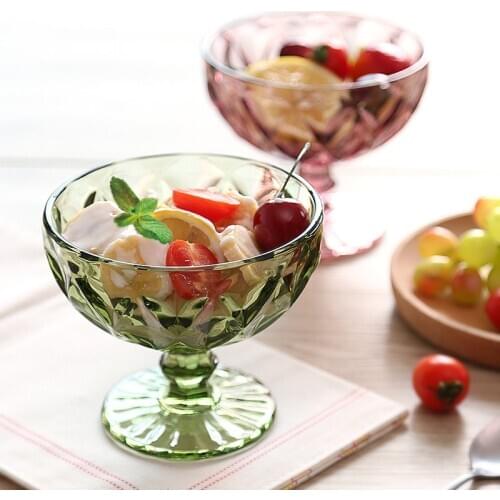 European retro ice cream cup embossed salad bowl creative color glass bowl home milkshake cup kitchen tableware accessary