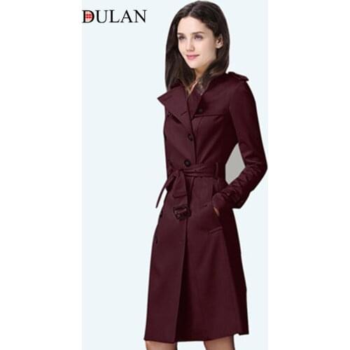 Wine Red British Windbreaker Womens Coat 2021 Spring and Autumn New Mid Long Slim Tie Multicolor Classic Coat Fashion