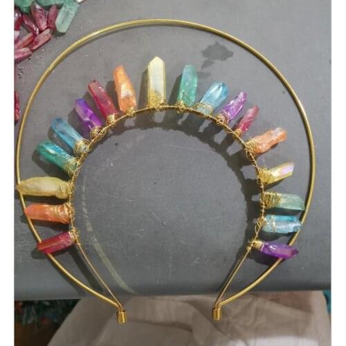 Wicca hair accessories Raw multicolor crystal halo crown headband headwear