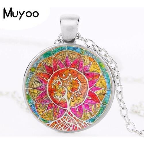 Jewelry Mandala om Tree of Life Cabochon Glass Tibet Round Chain For Women Necklace&Pendants Christmas Gift HZ1