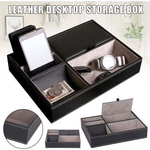 PU Leather Protective Box Case Watch Jewelry Ring Display Storage Tray Desktop Organizer for Women Men A66