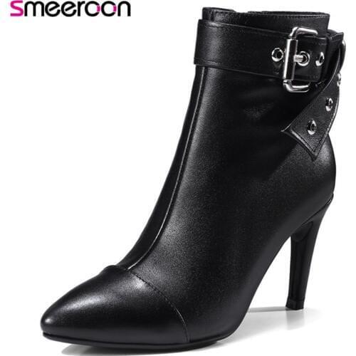 Smeeroon 2020 new arrival fashion autumn women boots super high heels ankle boots high quality cow suede leather boots black
