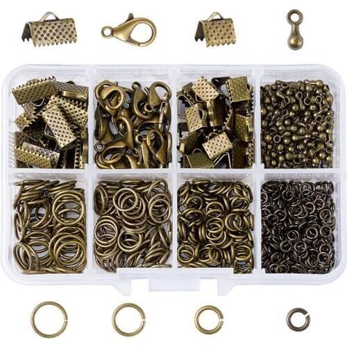 1Box Alloy Lobster Claw Clasps Ribbon Ends Jump Rings Drop End Pieces DIY Jewelry Making Necklaces Bracelet Chains Connector