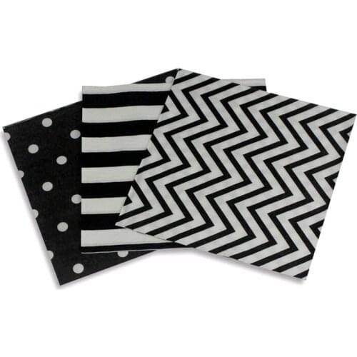 120pcs Disposable Paper Napkins Black Chevron Striped Dot Design Vintage Wedding Birthday Party Napkins for Decoration Supplies