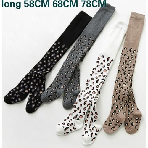 2PCS 2020 Girl Pantyhose Autumn Winter Leopard print Children Tights Baby 2-9 Yrs Kids Knee High White Black Pink Brown Grey