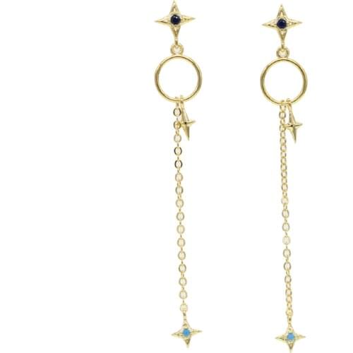 2020 Valentines Gift Gold Filled Star Charm Long Tassel Chain Elegance Fashion Women Jewelry Northstar Dangle Earring Wholesale