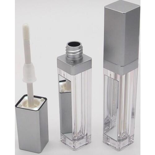 7ML LED Light Silver Cosmetic Lipstick Container, Makeup Tool Plastic Square Concealer Bottle, Beauty Lip Gloss Tube with Mirror