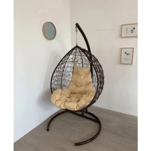 75x118x185CM Garden Hanging Egg Chair with Steel Frame Swing Lounger Hammock Chair Soft Beige Cushion Outdoor Backyard Furniture