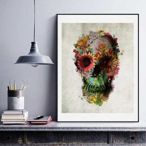 Abstract Flower Skull Wall Art Print Poster Vintage Plants Landscape Canvas Painting Pictures Unique Bedroom Living Room Decor