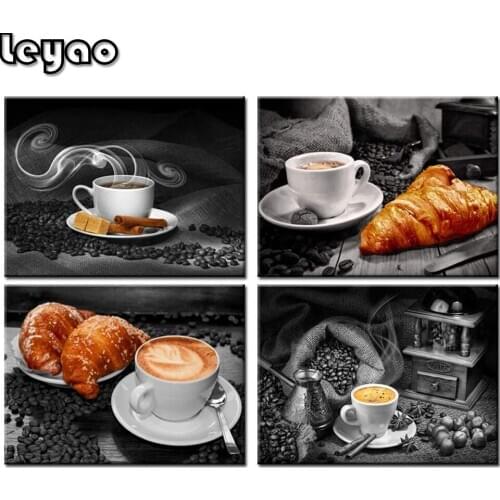 Diamond painting full square kitchen wall decoration warm coffee bread picture coffee shop decoration full diamond embroidery